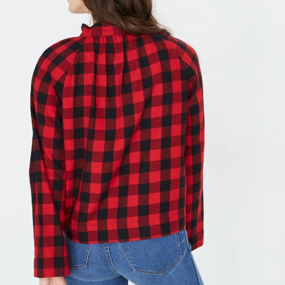 Madewell Tie-Neck Popover Shirt in Buffalo Check Long Sleeve Blouse Size Small - Picture 3 of 14